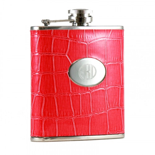 Pink Eel Skin Flask With Engraving Plate