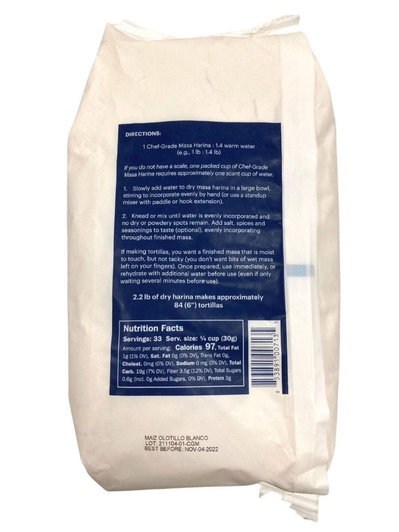 Corn Flour, White, Masa Harina, Non Gmo - 2.2 Lbs (1 Kg)
