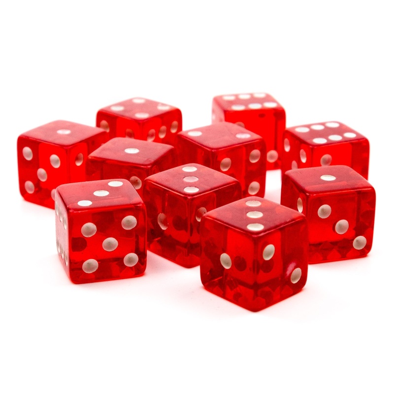 Economy Dice Transparent 19Mm - 10 Pack / Red