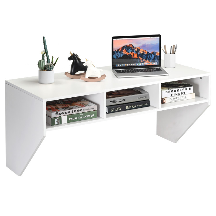 White Floating Desk with Storage