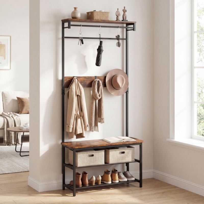4-In-1 Hall Tree with Shoe Bench
