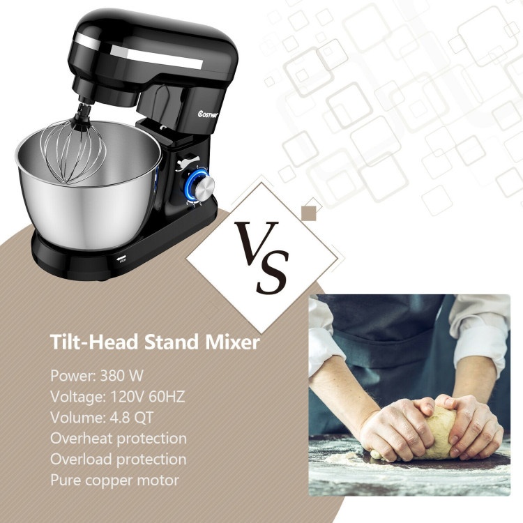 4.8 Qt 8-Speed Electric Food Mixer With Dough Hook Beater