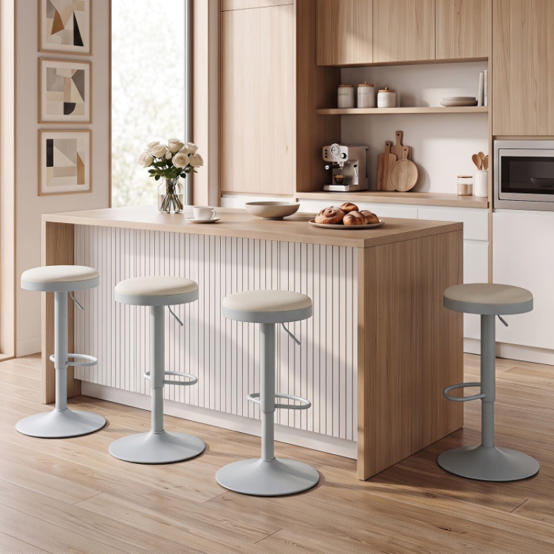 Set Of 4 Kitchen Bar Stools With Height Adjustment Padded Seat And D-Shaped Footrest-Gray