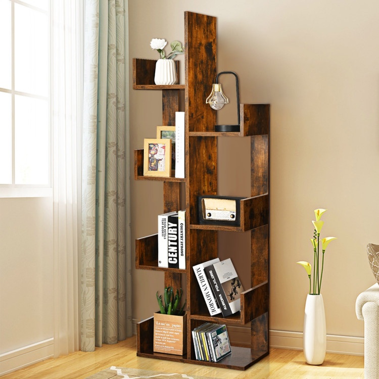 8 Shelf Wood Bookshelf With 8 Book Shelves For Home Office Decor