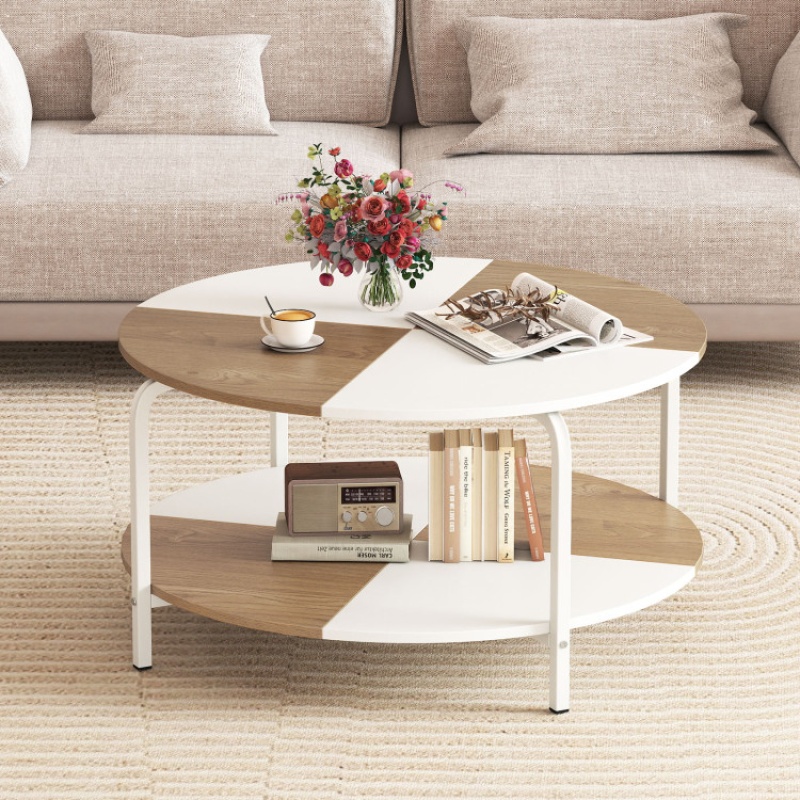2-Tier Round Coffee Table with Storage Shelf