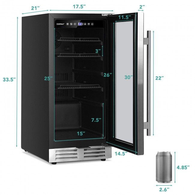 15 Inch 100 Can Built-In Freestanding Beverage Cooler Refrigerator With Adjustable Temperature And Shelf