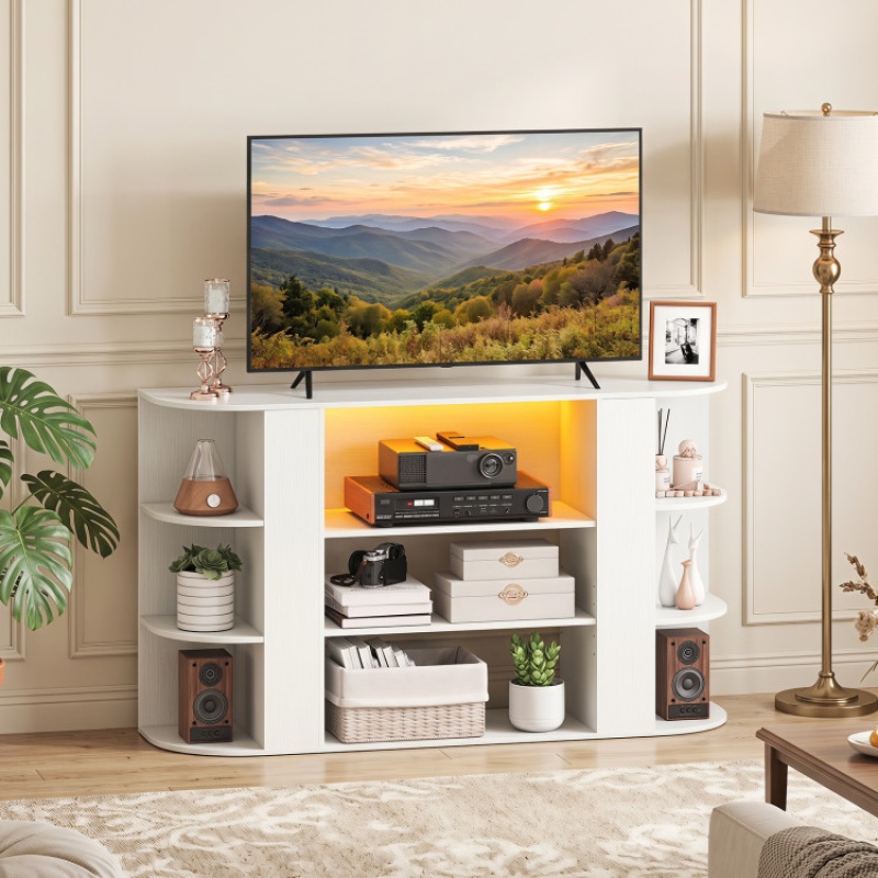 50 Inch White TV Stand for 55 Inch TVs with RGB Lights
