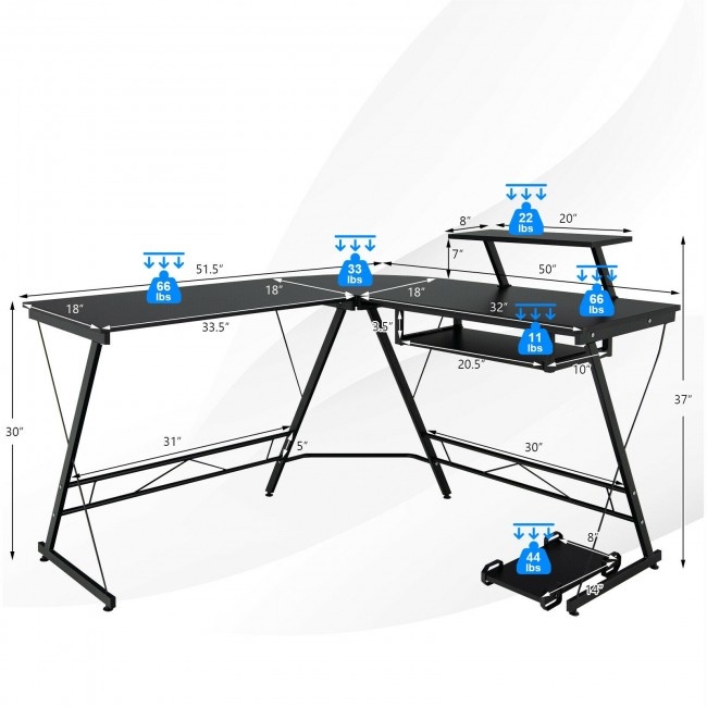 L Shaped Computer Desk Home Office Workstation With Movable Monitor Stand