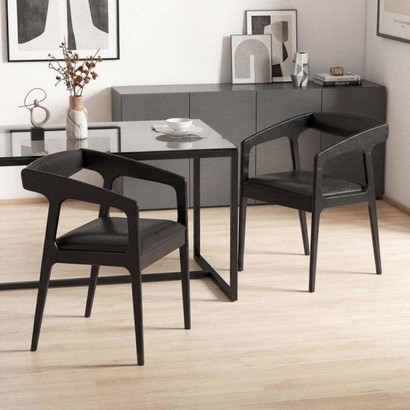 Upholstered Armchairs Set Of 2 With Cozy Backrest And Padded Seat Cushion-Black