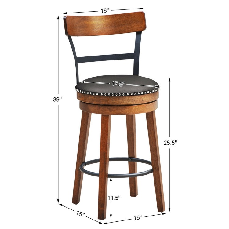 25.5 Inch/30.5 Inch 360-Degree Bar Swivel Stools With Leather Padded