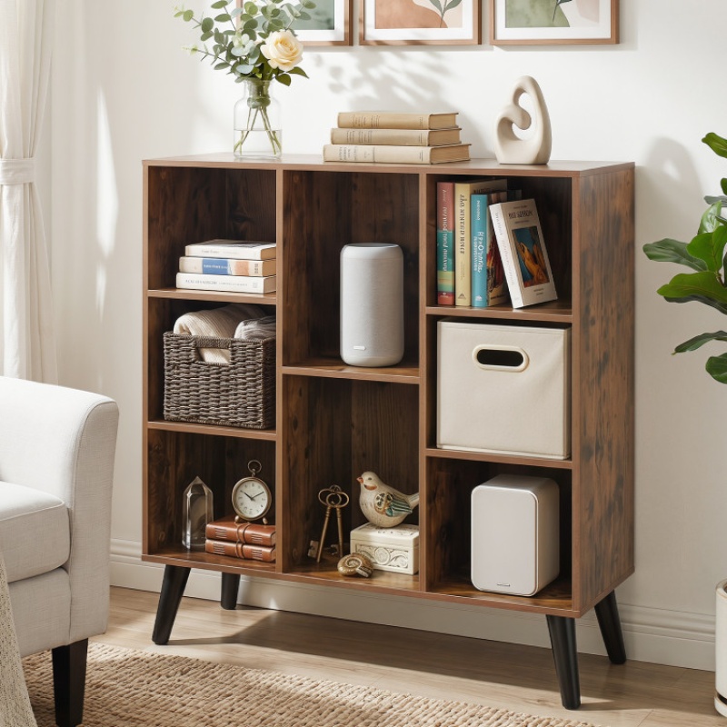 8-Cube Bookcase With Raised Support Legs For Living Room-Rustic Brown