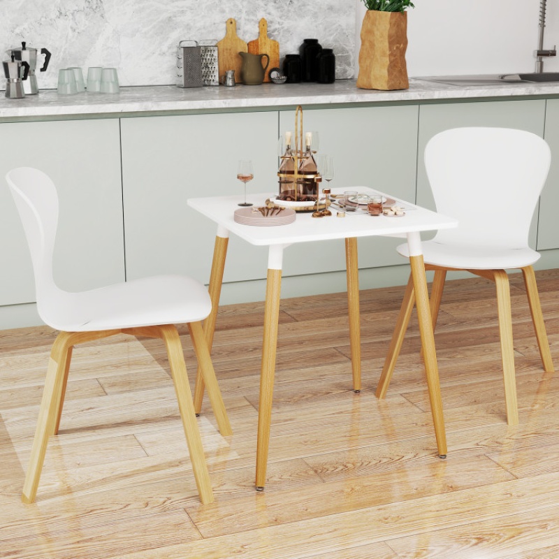 Costway White Square Dining Table with Adjustable Foot Pads
