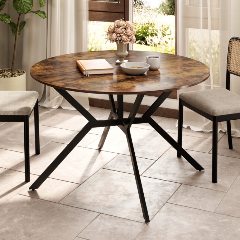 Folding Dining Table 47 Inch Extendable Round Kitchen Table With Drop Leaves-Rustic Brown
