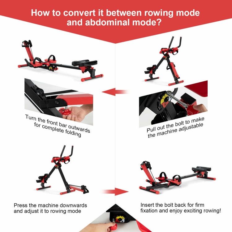 4-In-1 Folding Rowing Machine With Control Panel For Home Gym