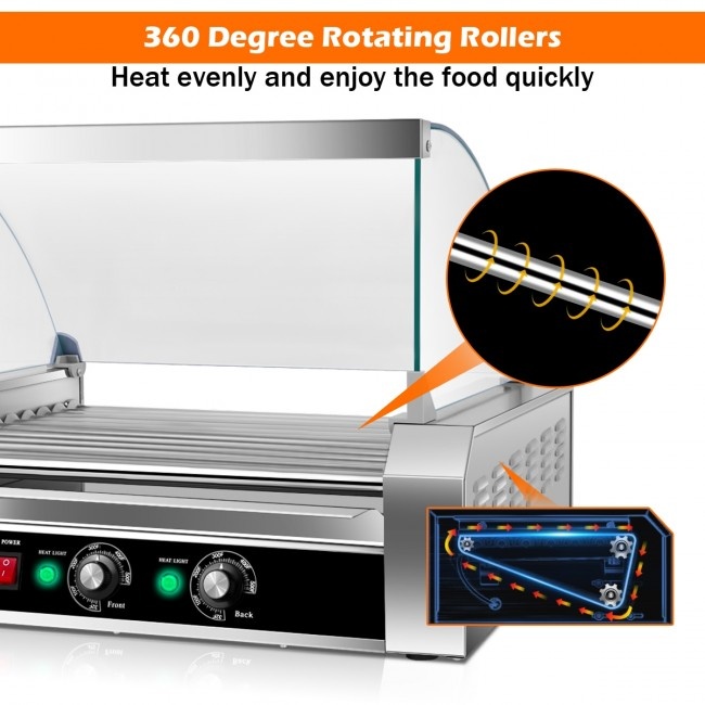 Stainless Steel Commercial 11 Roller Grill And 30 Hot Dog Cooker Machine