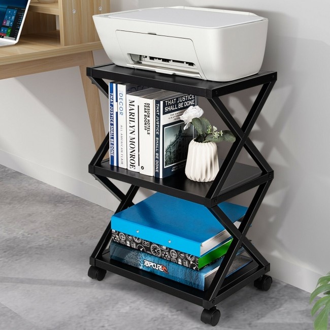 Mobile Printer Stand 3 Tier Storage Shelves Printer Cart With Pads