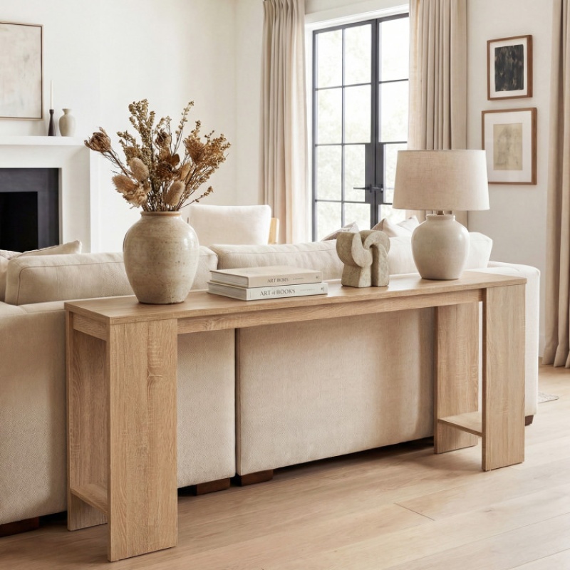 71 Inches Long Console Table With Storage For Hallway-Natural
