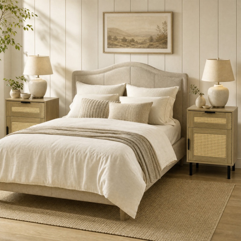 Set Of 2 Rattan Nightstand With Drawer And Storage Cabinet For Bedroom Dorm-Natrual