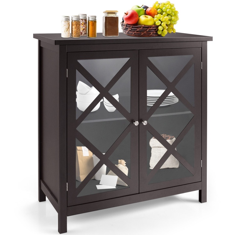 Buffet Cabinet With Tempered Glass Doors & Adjustable Shelves For Kitchen