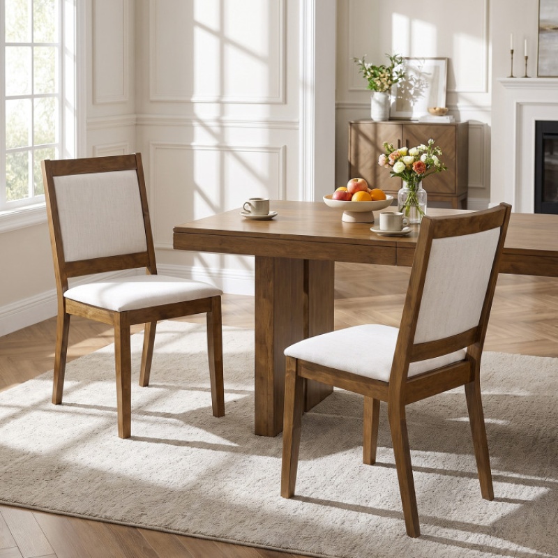 Modern Dining Upholstered Kitchen Chair Set Of 2 With Padded Backrest-Brown