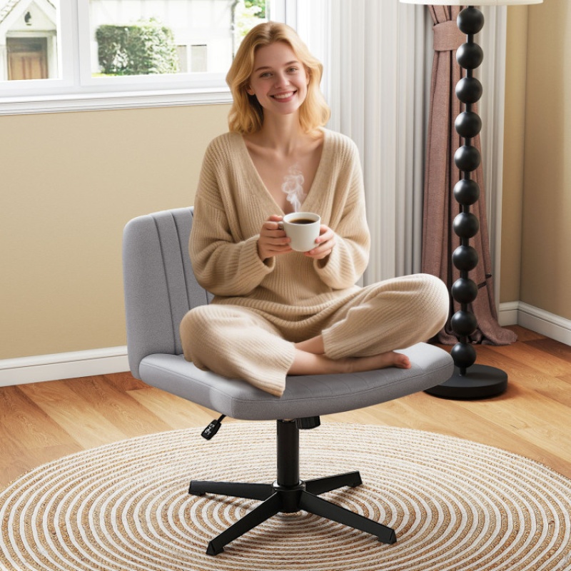 Criss Cross-Legged Swivel Desk Chair No Wheels-Gray