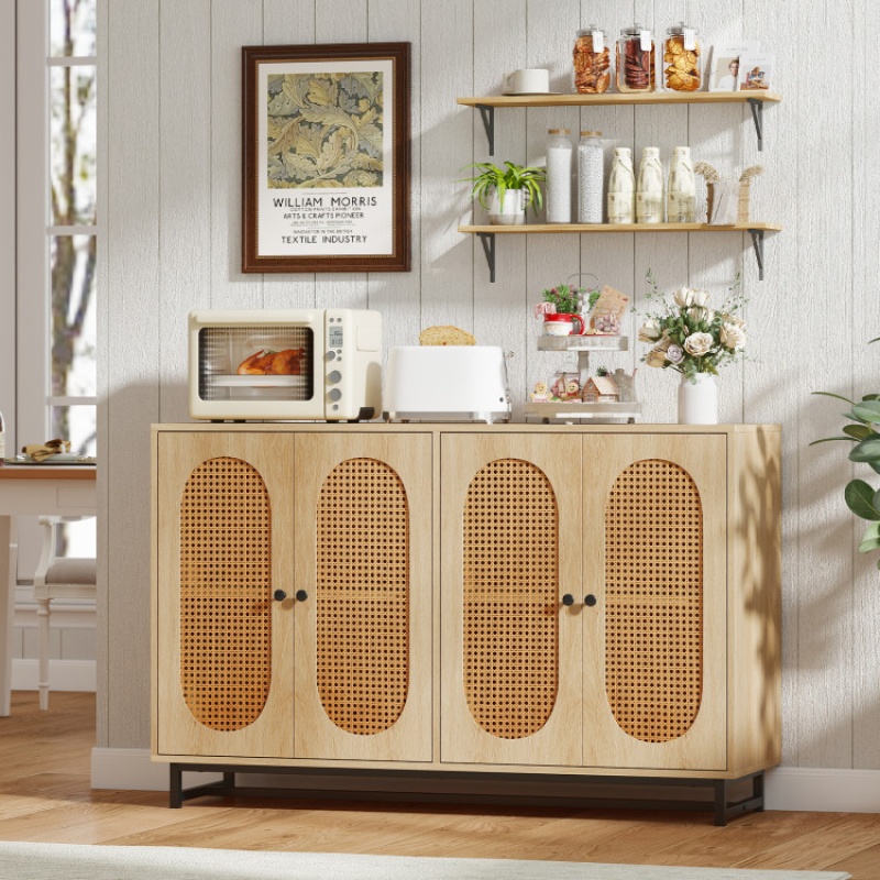50 Inch Buffet Sideboard Cabinet with 4 Rattan Doors