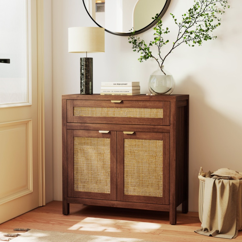 Sideboard Storage Cabinet With Rattan Doors And Drawer