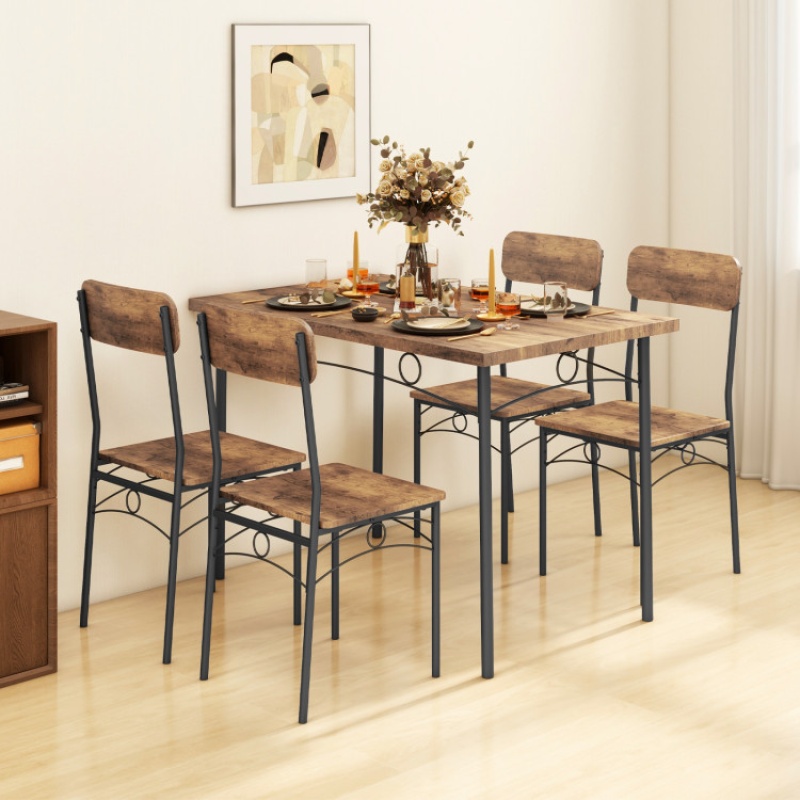 5-Piece Industrial Dining Table Set For 4 For Small Place Apartment-Brown