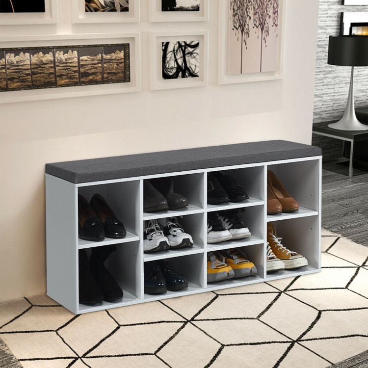 10-Cube Organizer Shoe Storage Bench With Cushion