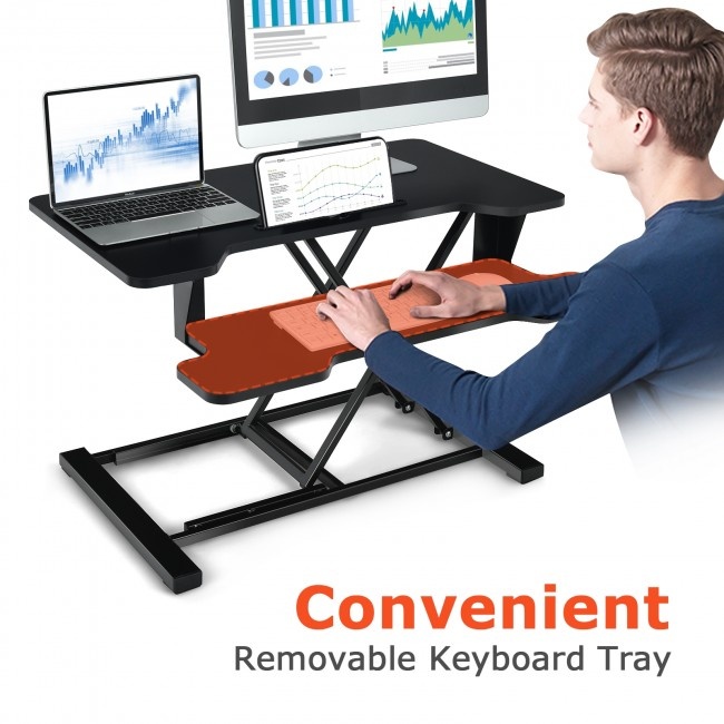 Height Adjustable Standing Desk Converter With Removable Keyboard Tray