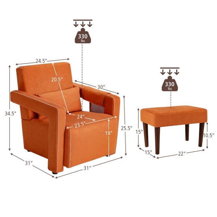 Modern Berber Fleece Accent Chair With Ottoman And Waist Pillow For Living Room