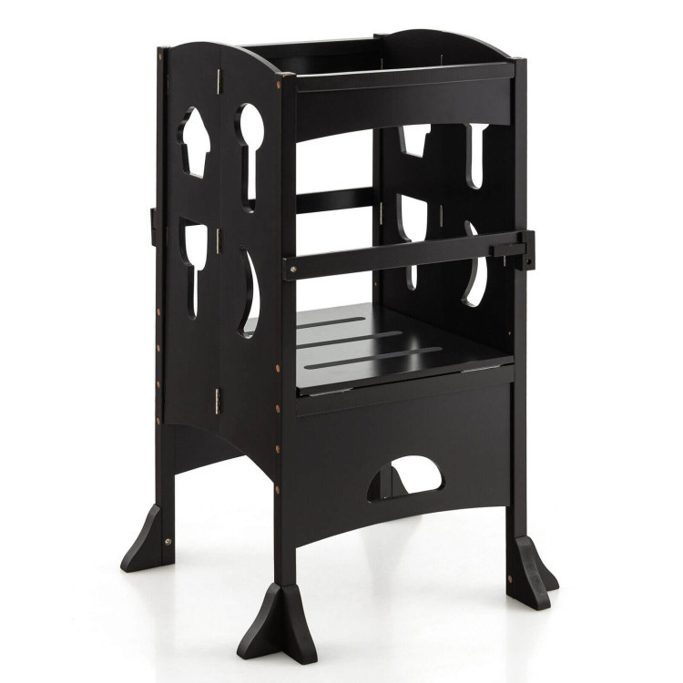 Folding Wooden Step Stool with Lockable Safety Rail for Toddler 3+