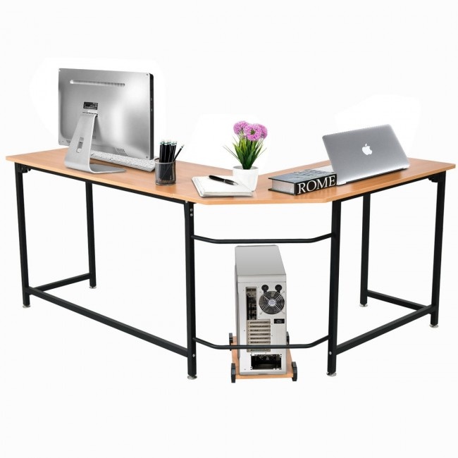 Home Office L-Shaped Corner Study Computer Desk Color: Black