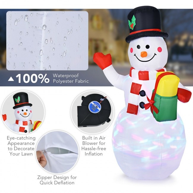 5 Feet Tall Snowman Inflatable Blow Up Inflatable With Built-In Colorful Led Lights