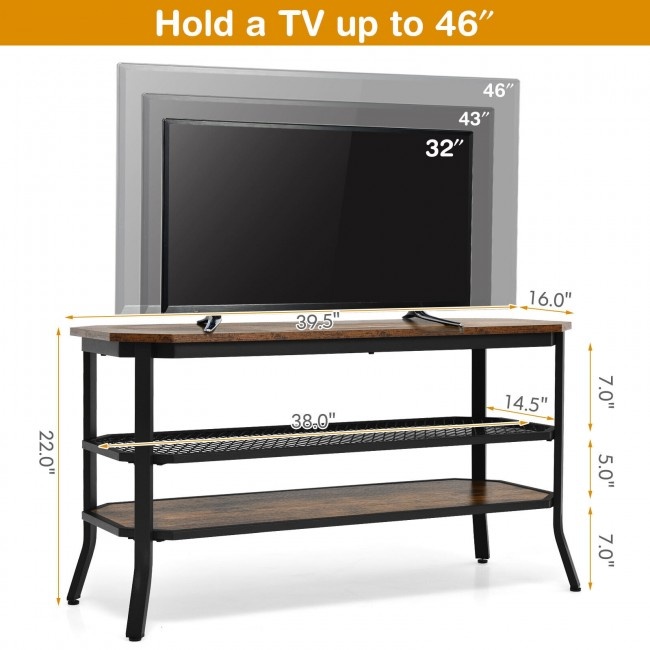3-Tier Console Table Tv Stand With Mesh Storage Shelf