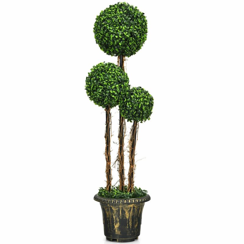 4' Artificial Uv Resistant Topiary Triple Ball Tree Plant