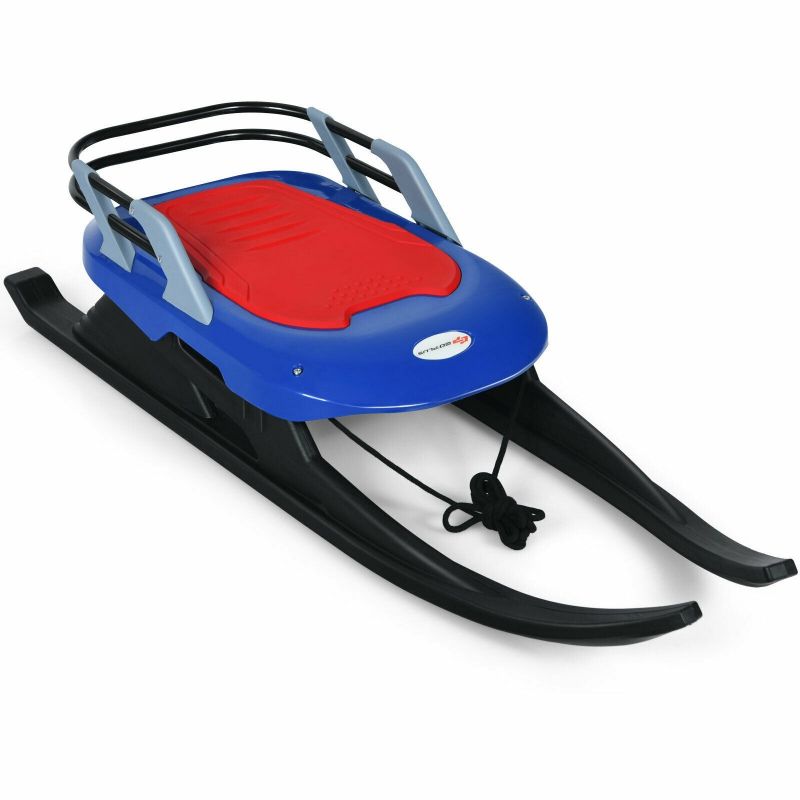 Folding Kids Metal Snow Sled Frost-Resistant With Pull Rope Snow Slider And Leather Seat