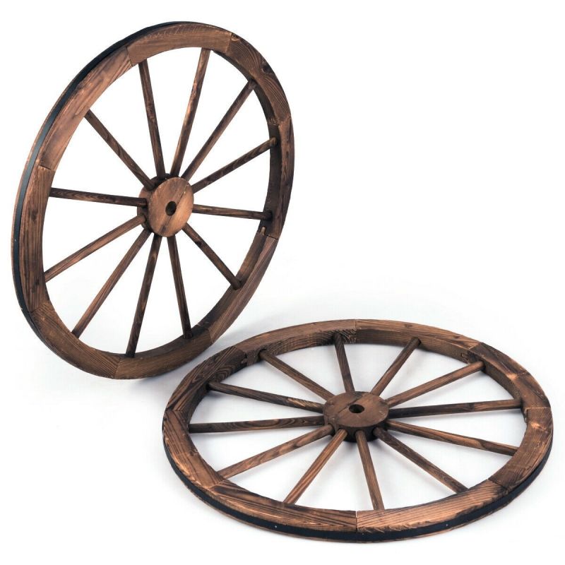 Set Of 2 30-Inch Decorative Vintage Wood Wagon Wheel