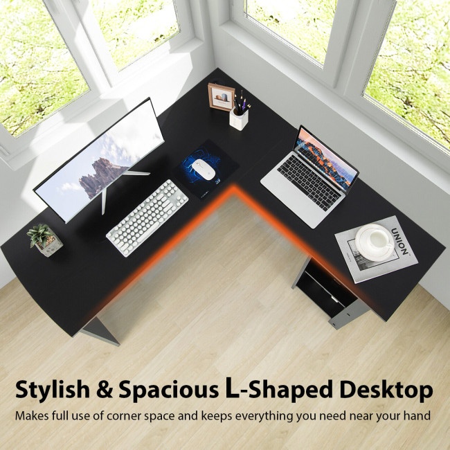 L Shaped Corner Computer Desk With Storage Shelves