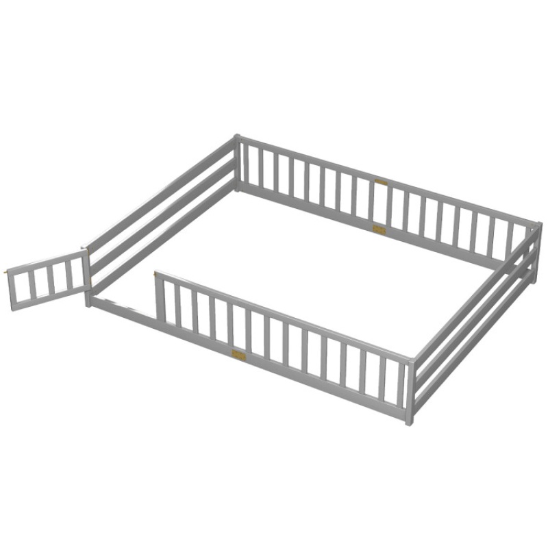 Queen Size Floor Bed Kids Montessori Bed Frame With Full Length Safety Guardrails