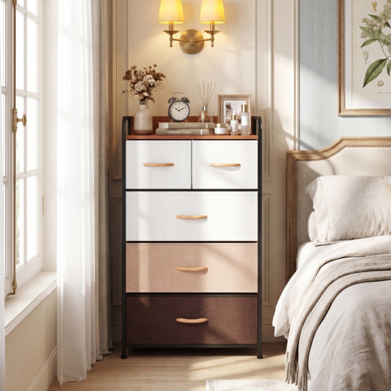 5-Drawer Fabric Dresser With Removable Fabric Bins-Multicolor