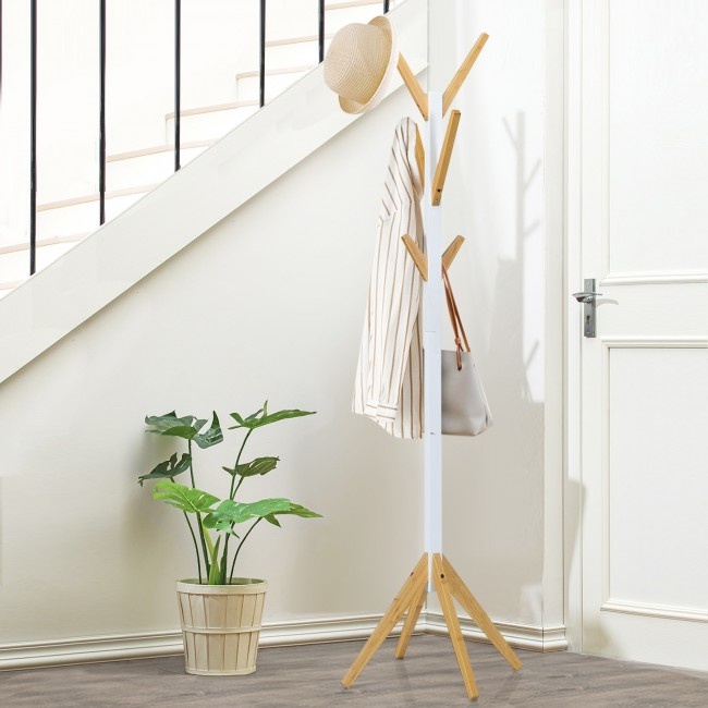 Bamboo Coat Rack Stand With 6 Hooks
