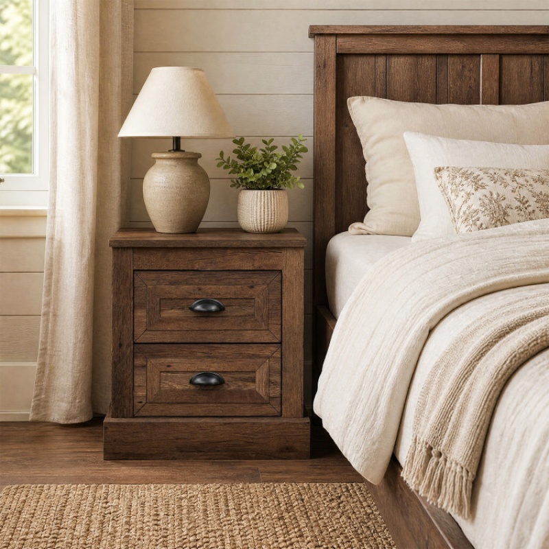 Farmhouse Nightstand With 2 Drawers