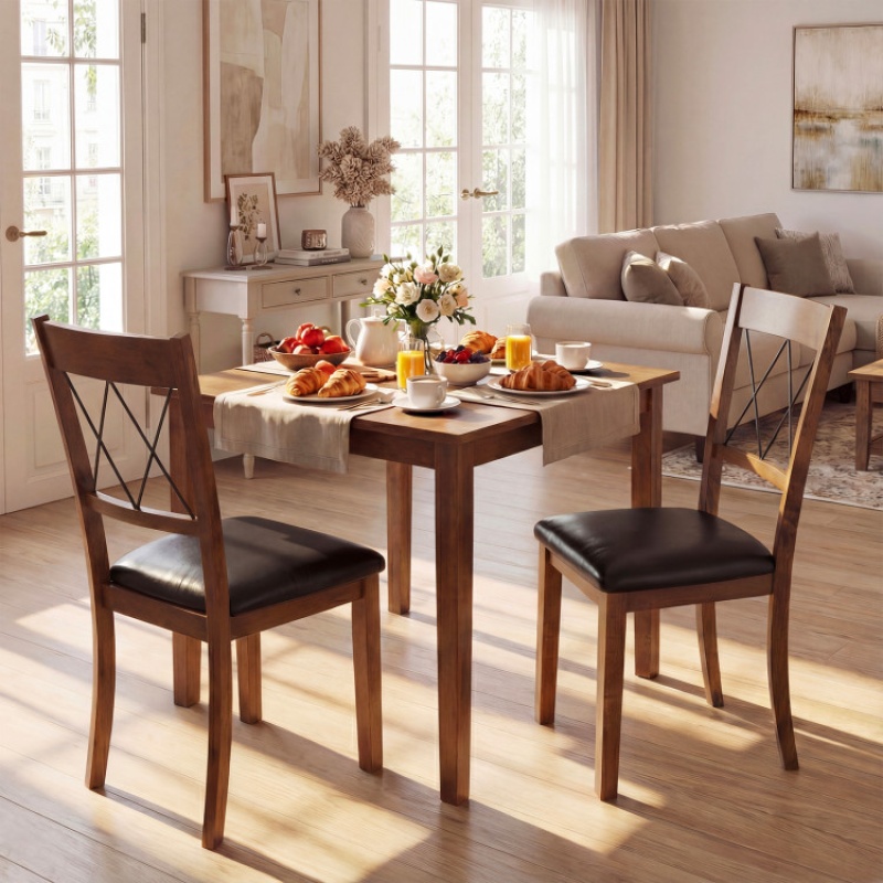 Dining Chair Set Of 2 Fabric Upholstered Kitchen Armless Chairs With Rubber Wood Frame-Walnut