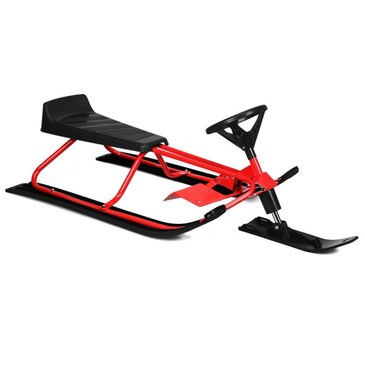 55.5 X 23.5 Inch Snow Sled With Steering Wheel And Double Brakes Pull Rope Slider