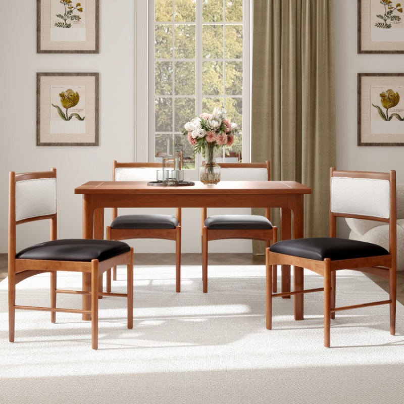 Wooden Dining Chair Set of 2 with Faux Sherpa Backrest