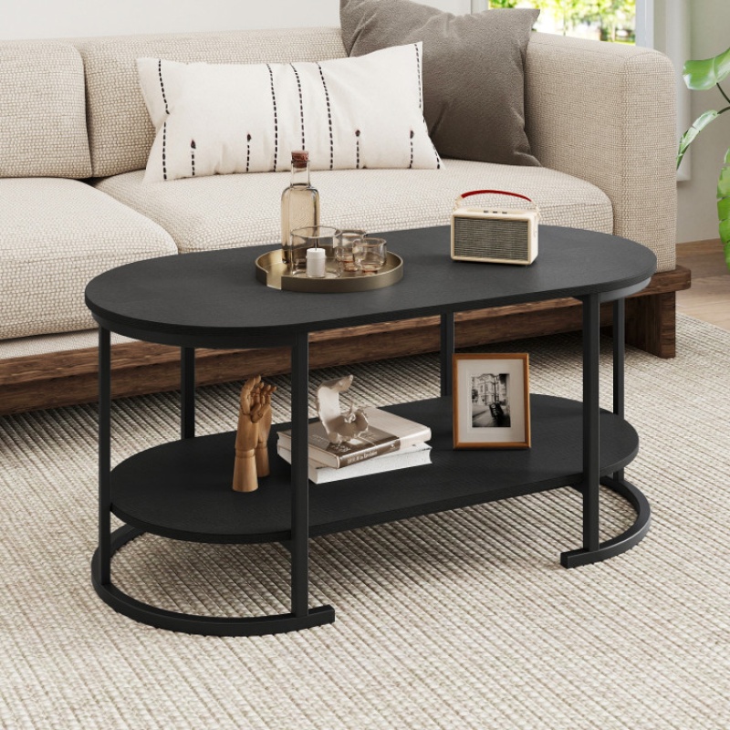 Oval Coffee Table with 2-Tier Storage Shelf