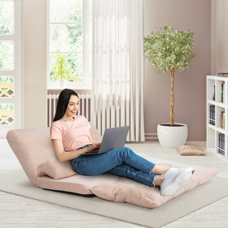 6-Position Adjustable Sleeper Lounge Couch With 2 Pillows-Beige