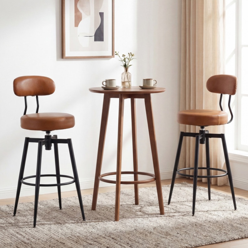 Set of 2 Swivel Barstools in Brown Faux Leather