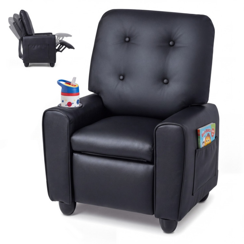 Kids Recliner With Cup Holder & Armrests And Adjustable Backrest Footrest